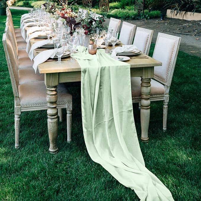 10 Pack 10ft Sage Green Chiffon Table Runners Wedding Table Runner Sheer Romantic Tulle Table Runner for Christmas Wedding Bridal Tea Party Baby Shower Birthday Party Table Decorations(120 x 12 in)