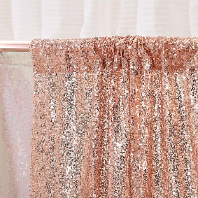 Poise3EHome 6FT x 8FT Sequin Photography Backdrop Curtain for Party Decoration, Rose Gold