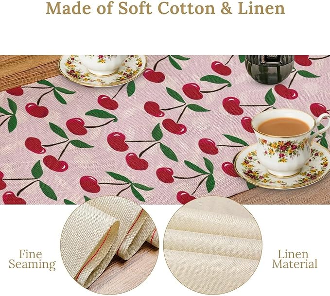 Cherry Table Runner,Spring Summer Fruit Table Runner for Kitchen Dining Table Home Party Decoration 13x60 Inch
