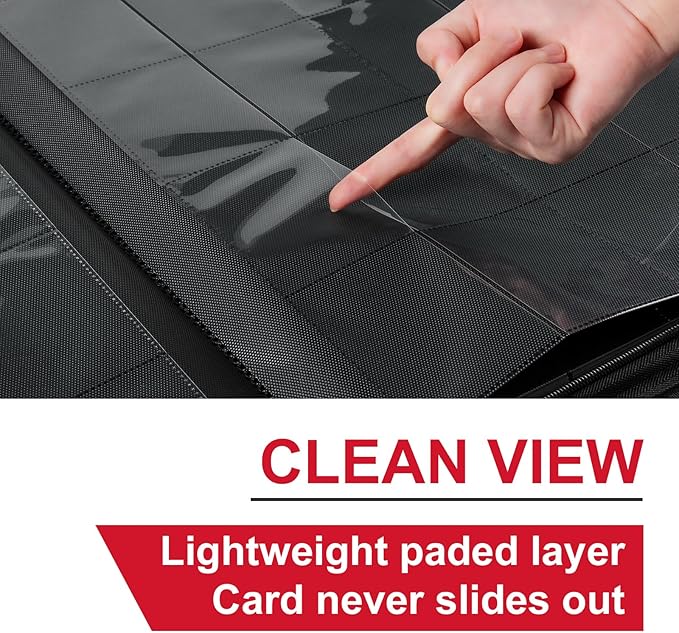 GEAoffice 16 Pockets Trading Card Binder for 1000+ Cards, Sturdy Large Side Loading Zipper Collection Binder for MTG, TCG, Game & Sport Cards, Red