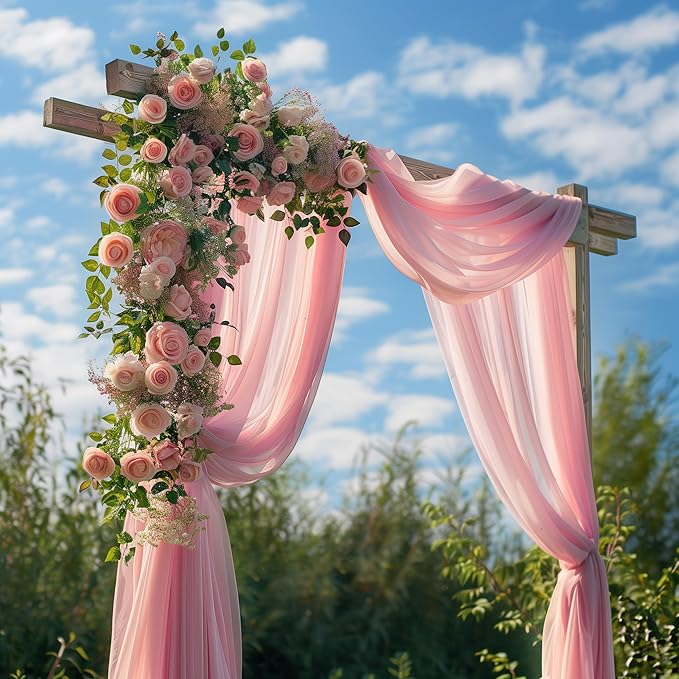 Wedding Arch Draping Fabric 3 Panels 28.7" x 20FT Blush Pink Sheer Chiffon Backdrop Drapes for Wedding Ceremony Birthday Party Bridal Shower Outdoor Decoration