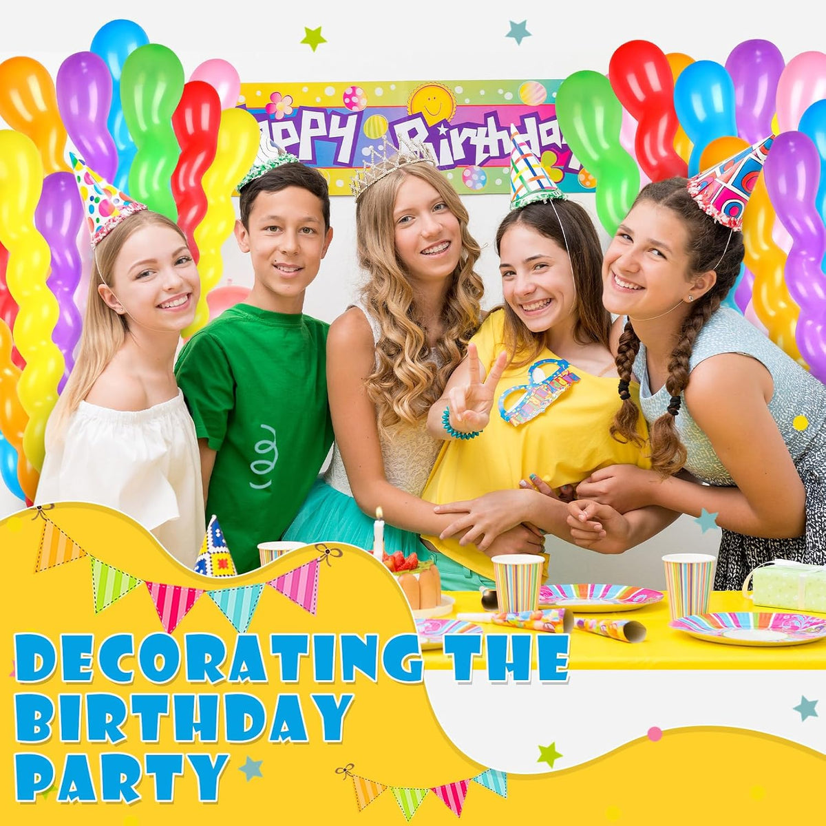 Sratte 500 Pcs 40 Inches Latex Spiral Balloons, 9 Assorted Colors