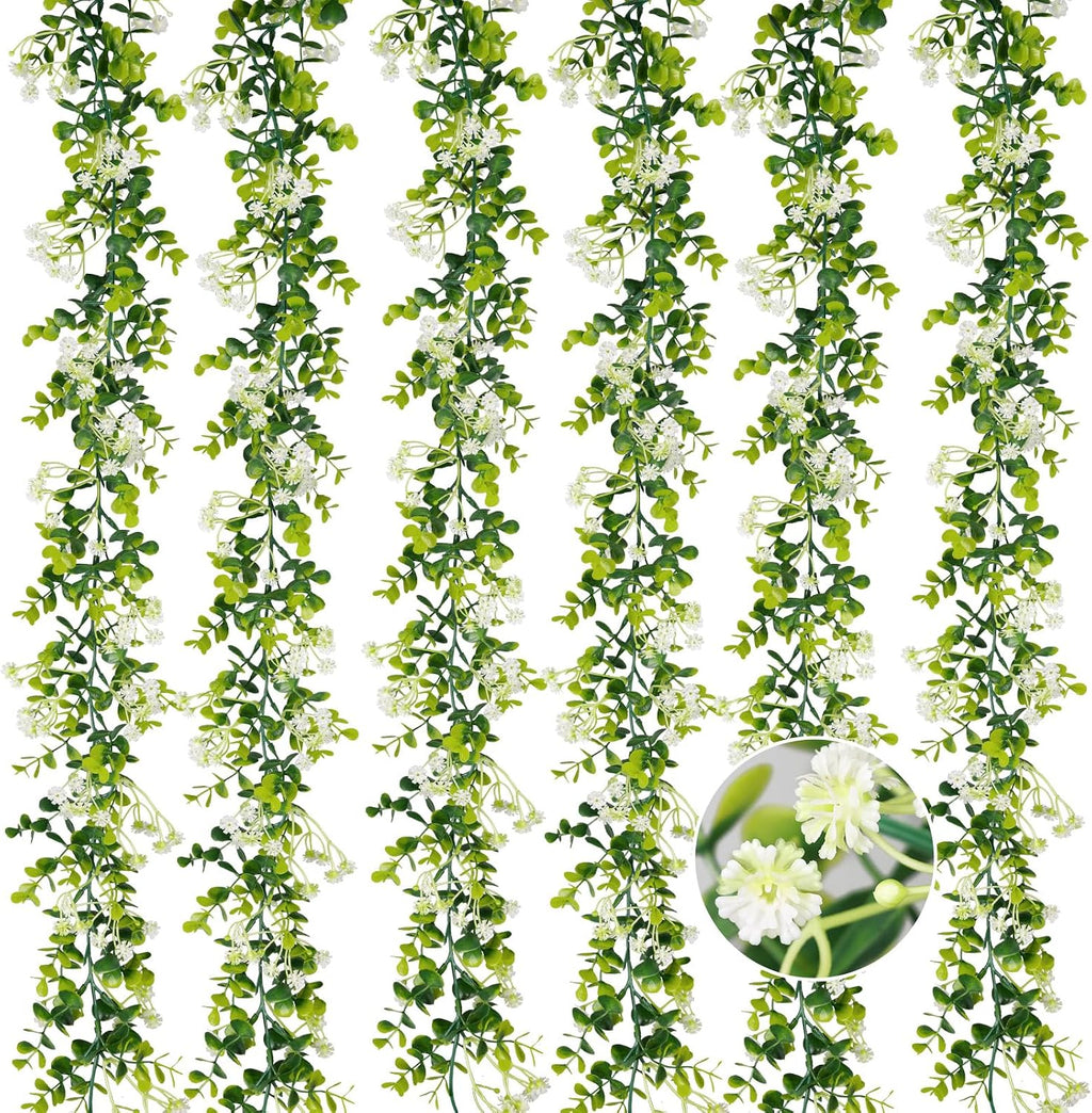 6ft eucalyptus garland with flowers, 6 pack artificial, main product view
