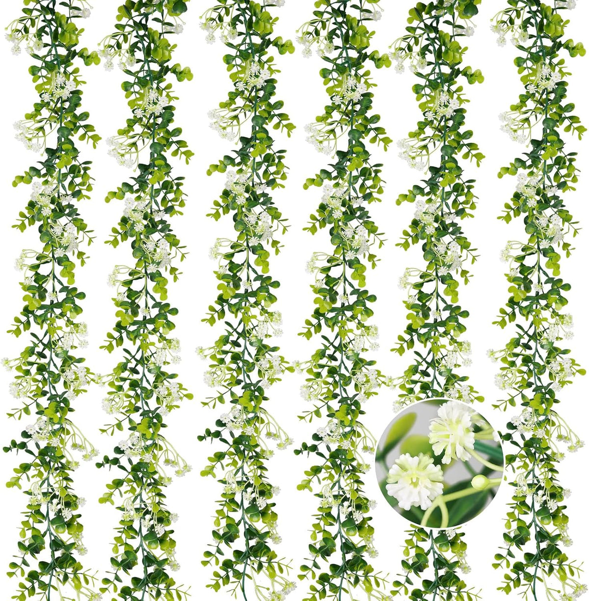 6ft eucalyptus garland with flowers, 6 pack artificial, main product view