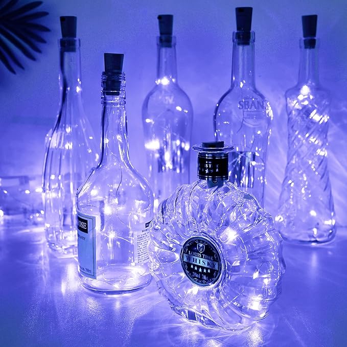 Aluan Wine Bottle Lights with Cork, Christmas Lights 10 Pack 20 LED Mini Fairy String Lights, Waterproof Battery Operated Cork Lamp for Liquor Bottles Wedding Reception Table Decorations, Cool White