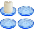 3.8 Inch Blue Glass Pillar Candle Holder Plates Set of 4 Coaster Holder Round Candle Stand for Table Centerpieces, Wedding,Party,and Home Decor