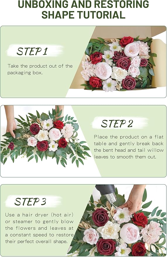 Faux Flower Swag Set of 2 for Wedding Welcome Signs Floral Swag Wedding Reception Ceremony Signs Decor (A-Burgundy Pink)