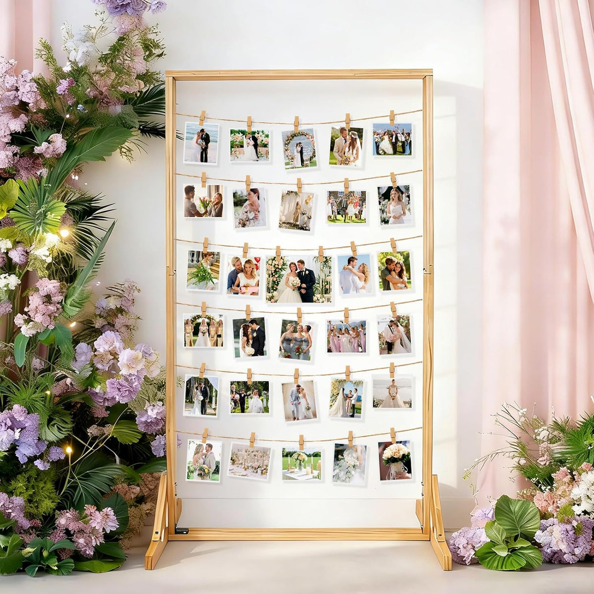 47In Wedding Photo Display Frame Board Wood Collage Picture Frame with String...