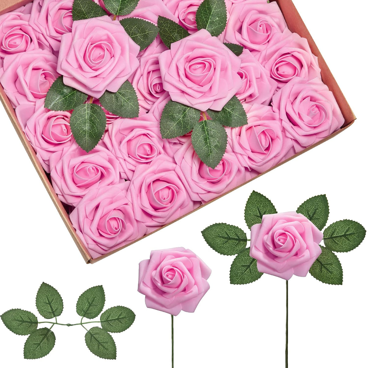 innogear fake roses 50 pcs pink flowers artificial, main product view