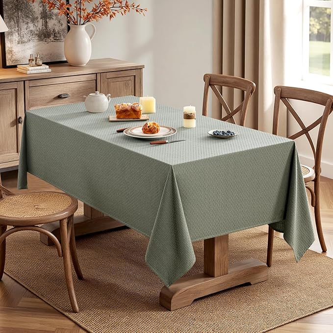 MIULEE Olive Green Linen Cottton Table Cloth Rectangle Tablecloth Waterproof Spillproof Cross-Star Textured Table Cltoth Decorative Farmhouse Style for Dining Party Weddings 60x120 Inch