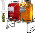 2 Gallon Drink Dispensers for Parties, 2 Pack Beverage Dispensers with Stand, Glass Water Jug Dispenser, with 18/8 Stainless Steel Spigot, Great for Party, Wedding, Picnic, BBQ