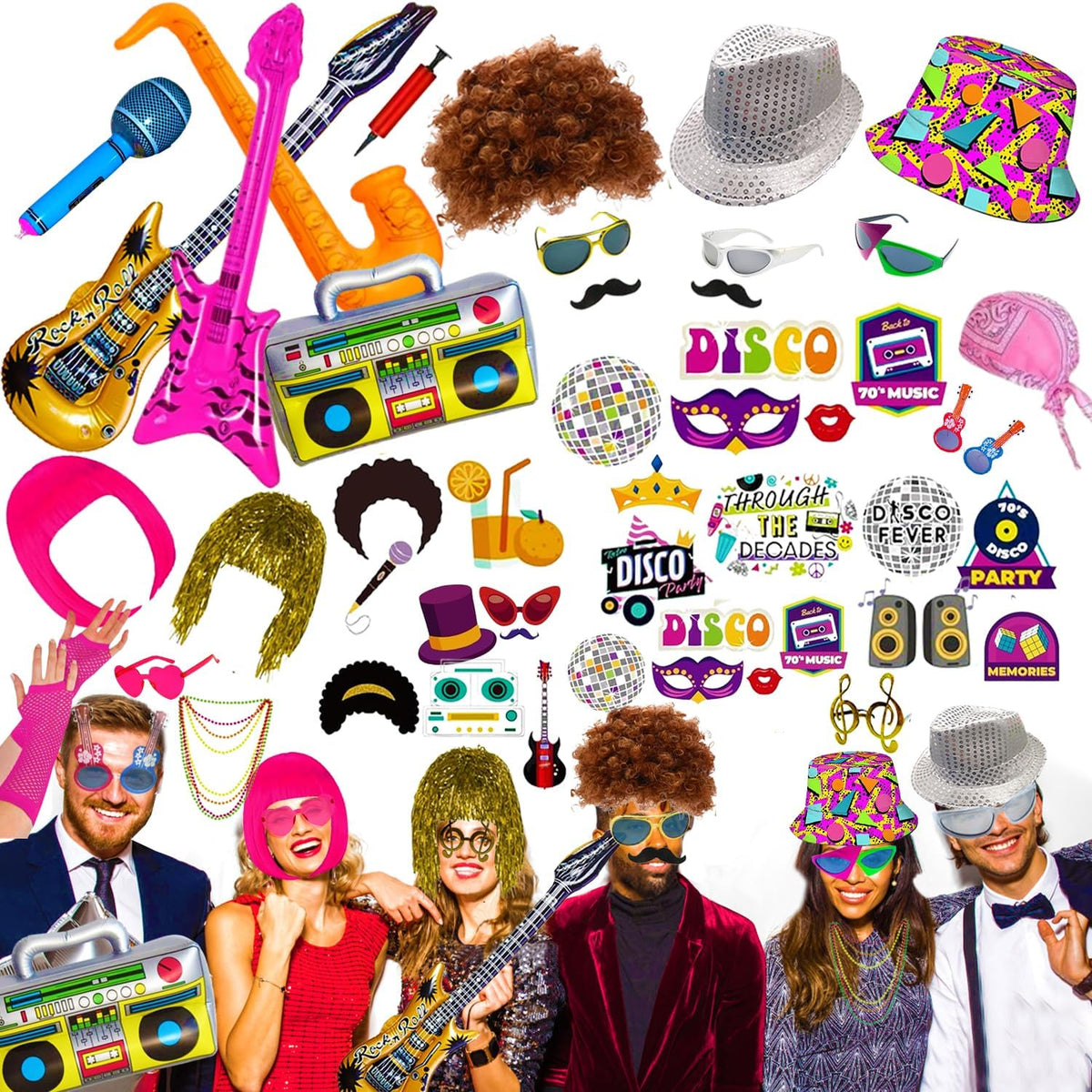 50 Pcs Rock Party Photo Booth Props Set for Adults, Funny Rock Star Party Sun...