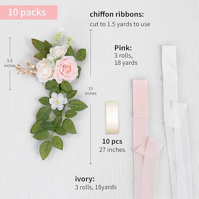 10 Wedding Aisle Decorations for Wedding Ceremony Pink Wedding Chair Decorations Flowers for Wedding Aisle Decor Church Pew Decorations