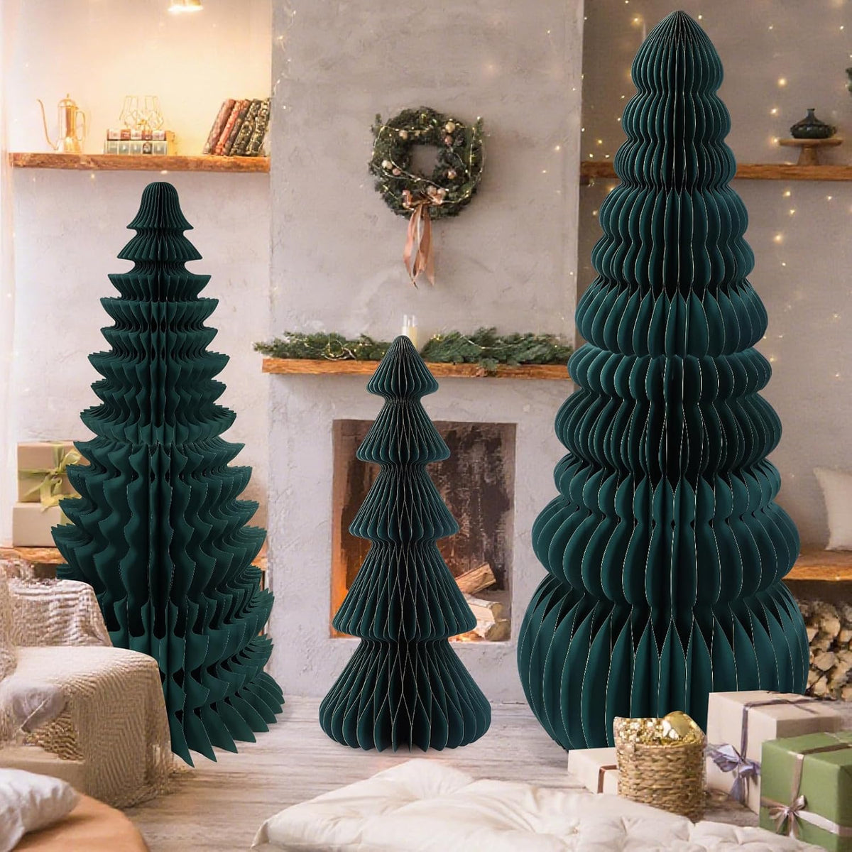 large honeycomb christmas tree,classic,green showing dimensions