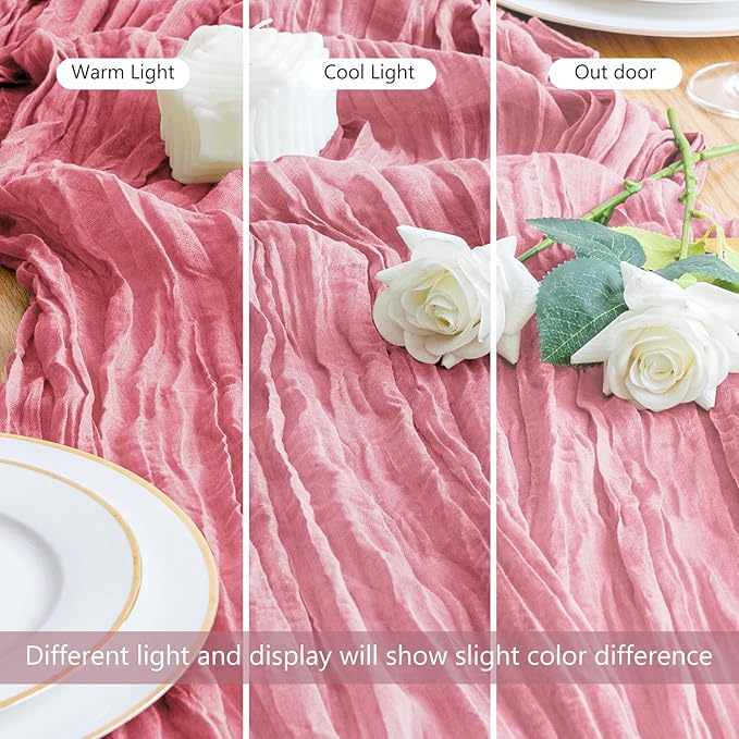 Asee'm Cheesecloth Table Runner 120 Inches Pink Boho Gauze Cheese Cloth Runner 10FT Rustic Sheer Dining Fall Table Runners for Thanksgiving Wedding Baby Shower Centerpiece Decoration