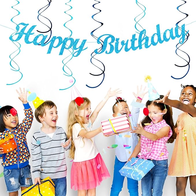 Light-Royal Blue White Birthday Party-decorations - 21pcs Boys Men Ocean Happy Banner,Navy Dusty Paper Streamers Lanterns Honeycomb,tissue Pom Poms Fan,Nautical Adult Garland Supplies Decor Huglony