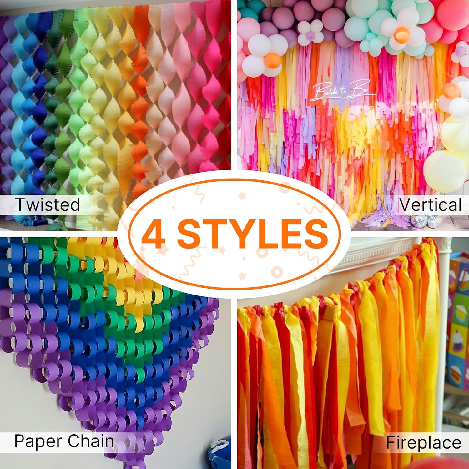 PartyWoo Crepe Paper Streamers 8pcs 656ft Pack of Rainbow Colorful Crepe Paper Streamers for Graduation Baby Shower Unicorn Fiesta Safari Flower Spring Rainbow Theme Birthday Party Decorations