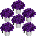 Flower Table Centerpieces - Set of 6 Floral Arrangement Artificial Wedding Hydrangeas Floral Arrangement with Rustic Metal Vase for Bridal Tea Party Event Decorations - Deep Purple