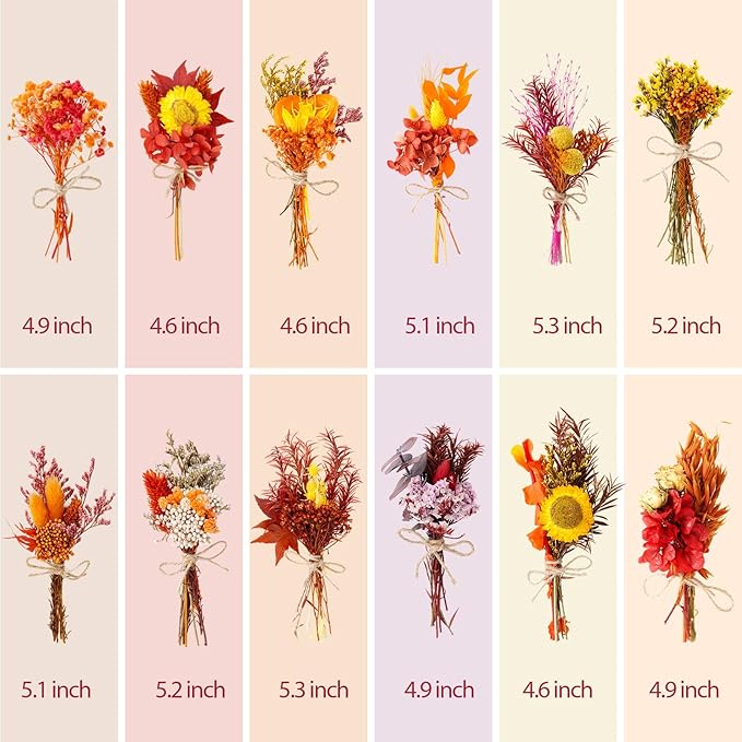 10/12/24 Pack Dried Flowers for Vase Various Mini Bouquet Dried Small Wildflowers Natural Real Flowers Bulk for Crafts DIY Wedding Decor (12, Autumn Color)