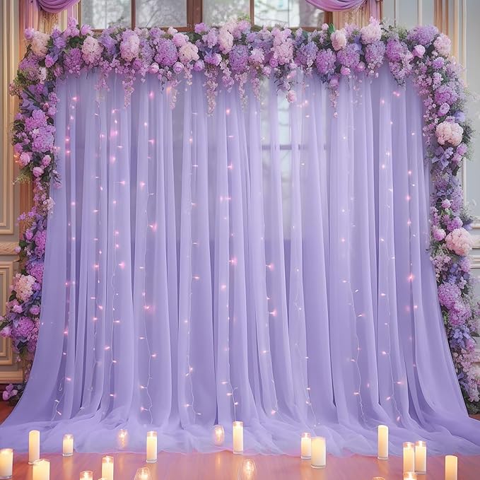 PARTISKY 20ft X 10ft Purple Tulle Backdrop Curtain for Parites, Sheer Backdrop Curtains Fabric Drapes for Wedding Ceremony Arch Party Stage Decorations