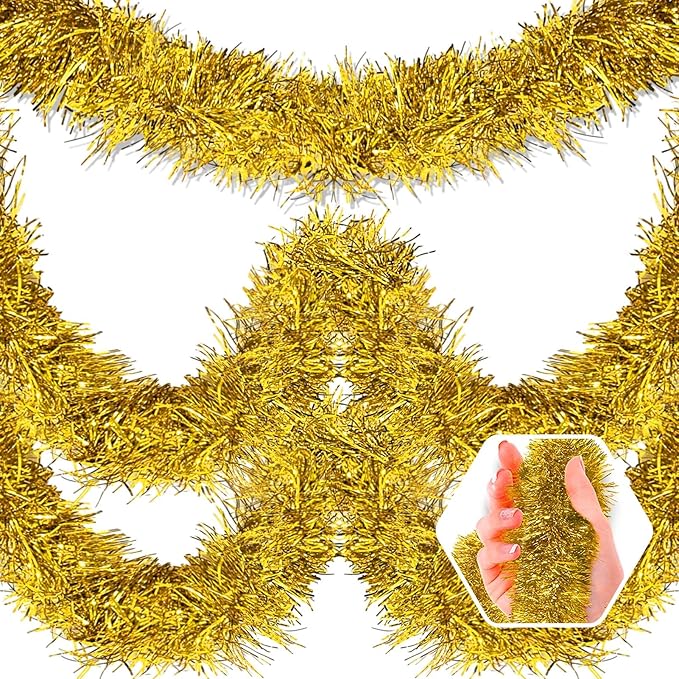 50 Feet Christmas Foil Fringe Banner Metallic Tassle Garland Metallic Backdrop Parade Floats Shiny Hanging Ceiling, Valentine's, Wedding, New Year Party Decorations(2" x 50', Gold)