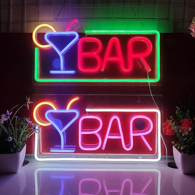 JYWJ BAR Neon Sign,USB Interface With Switch,Decorations For Bedroom,Bars,Commercial Venues,And Various Holiday Parties BAR Neon Light (Pink+White)