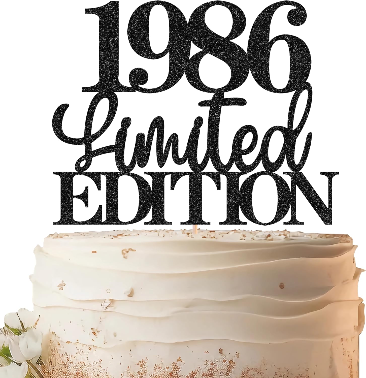 Limited EDITION 1986 Cake Topper - Black Glitter Happy 40th Birthday Party Cake Decoration Supplies, Cheer to 40 Years Cake Bunting Decor for 40th Birthday Party Photo Booth Props