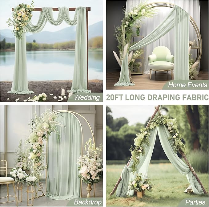 30" x 20Ft Wedding Arch Draping Fabric, 1 Panel Sage Green Sheer Curtain Drapes Extra Wide & Long Backdrop Curtains for Wedding Arch Ceremony Birthday Party Decorations