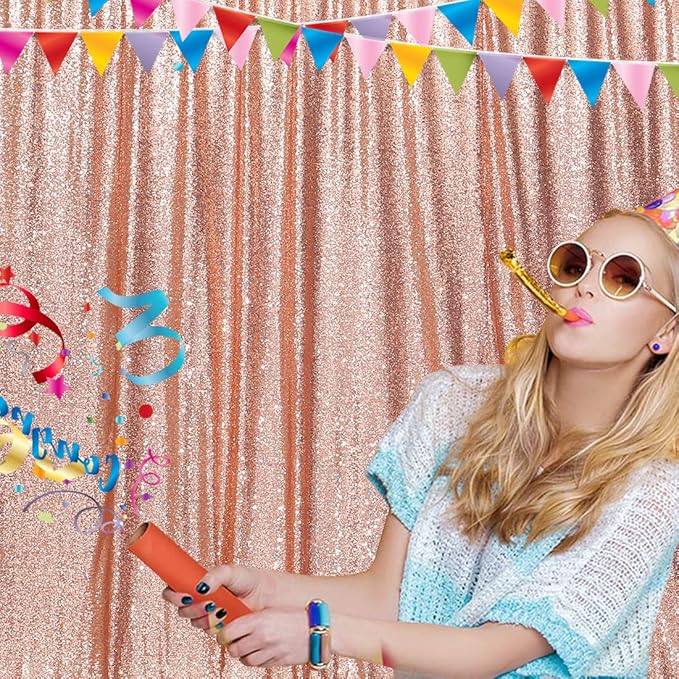 Poise3EHome 6FT x 8FT Sequin Photography Backdrop Curtain for Party Decoration, Rose Gold