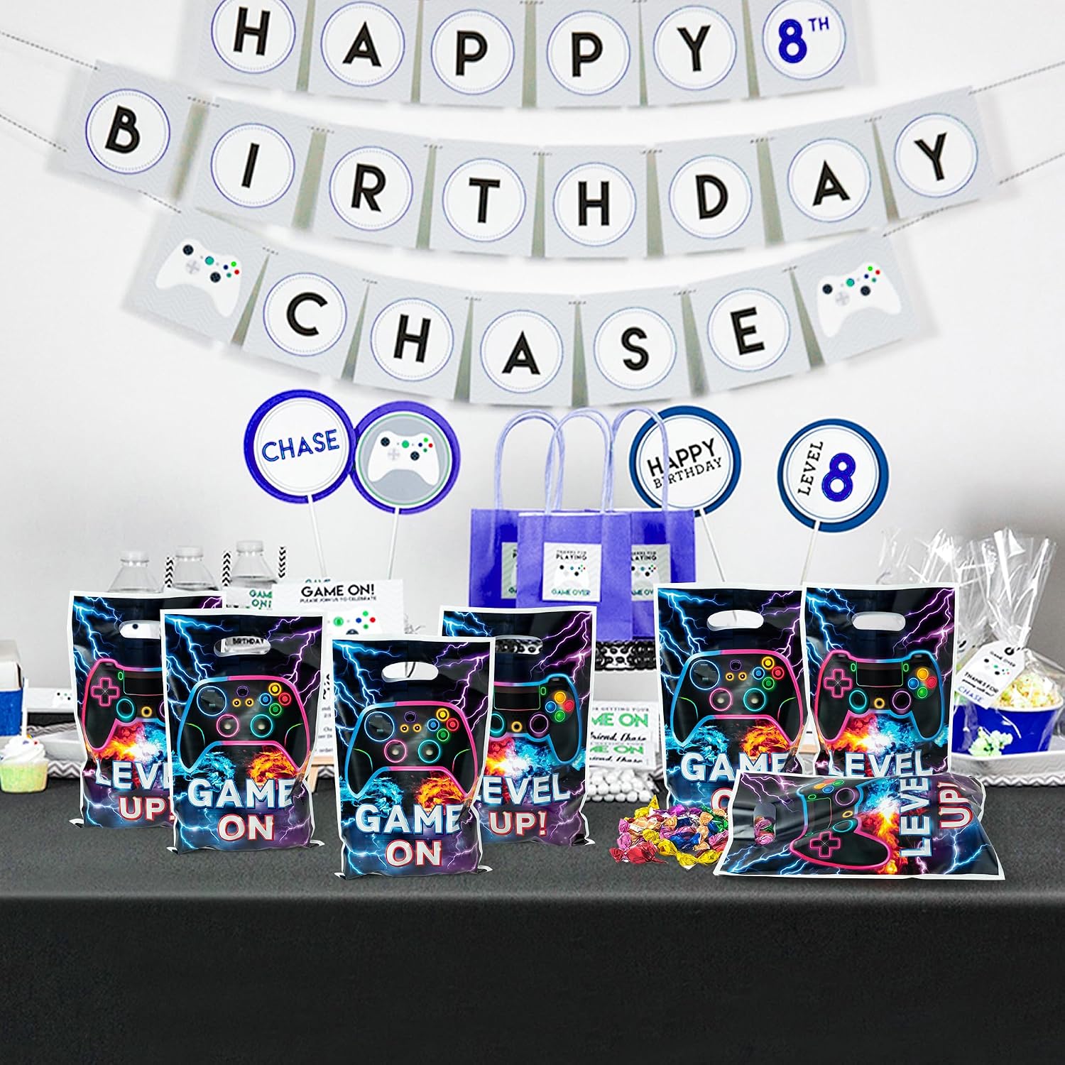 Video Game Party Favor Bags - 50Pcs Video Gaming Sweet Goody Candy Treat Gifts Bags, Game on Themed Party Decorations for Kids Gamers Players Birthday Gaming Events Supplies