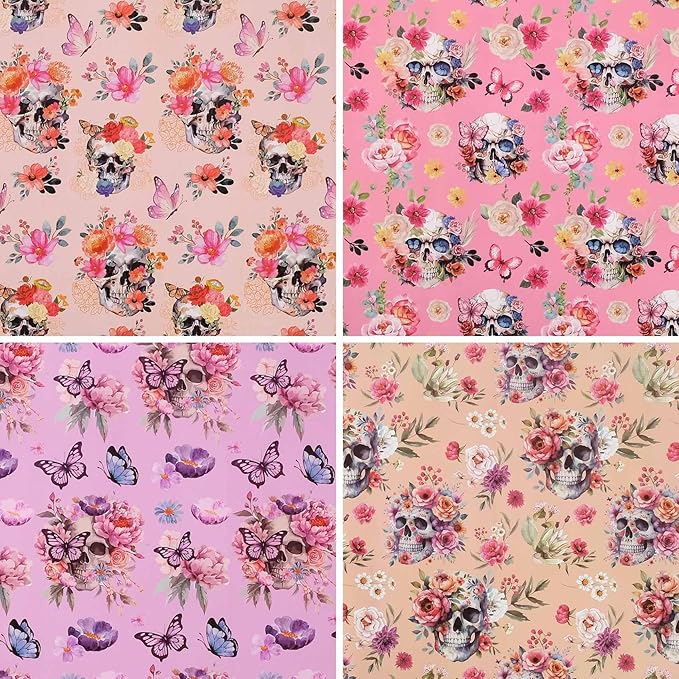 Aimyoo Gothic Wrapping Paper Rolls, 17 Inch X 16.5 Feet - 4 Rolls - Skull Floral Butterfly Design Gift Wrap Paper for Mother's Day, Birthday Bridal Shower