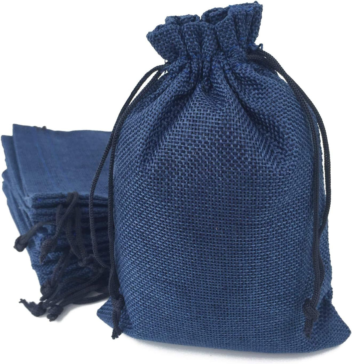 navy burlap gift bags with drawstring - reusable, main product view