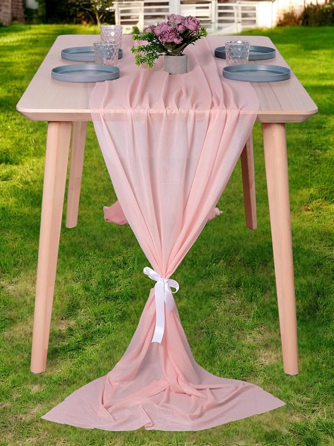 MDS Halloween Chiffon Table Runner - 5 Pack, 29 x 170 Inches, 14ft Each - Sheer Spooky Table Runners for Haunted House Parties, Trick-or-Treat Tables, Witchy Décor, Wedding & Events - Dusty Rose