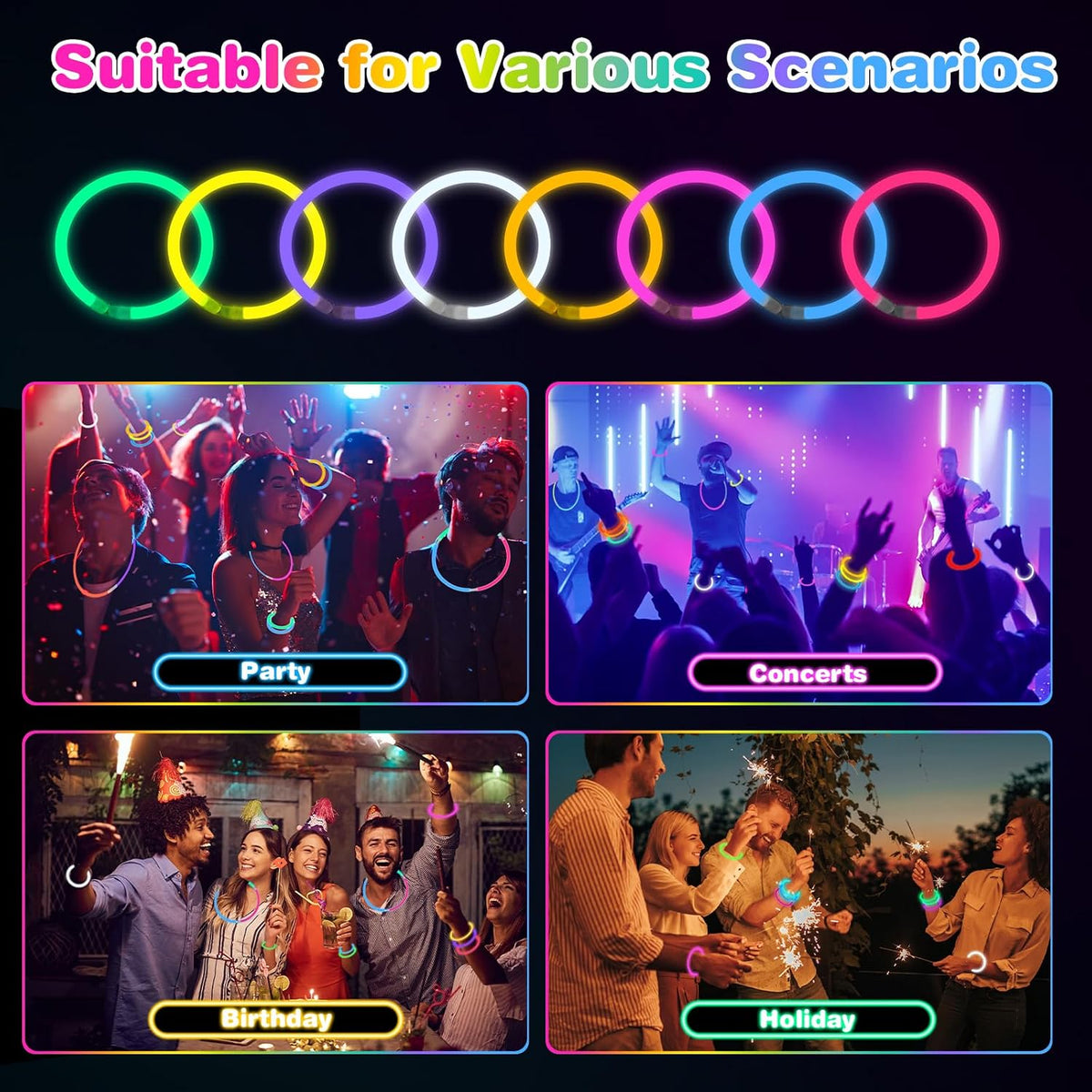 800 Pcs 8 inch Ultra Bright Glow Sticks Bulk Party Favors Pack,Christmas,East...