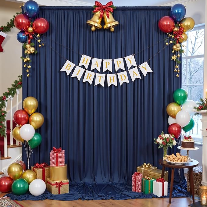 30×14ft Wrinkle Free Navy Blue Backdrop Curtain for Wedding Parties,6 Panels 5×14ft Height Soft Silky Polyester Photo Backdrop Drapes Curtains for Birthday Photography Stage Events Background Cloth