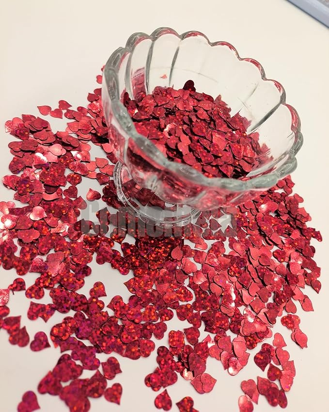 Heart Confetti Bulk - Glitter Hearts Shaped Sprinkles for Weddings, Valentines Day Decorations, Photo Shoots, Envelope Stuffing, Party Supplies & Memory Keepsakes (Red)