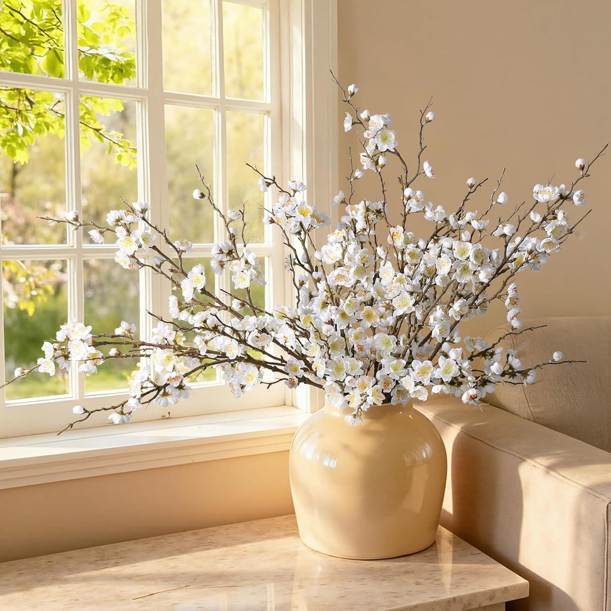 florisso 6 pcs artificial cherry blossom branches spring on a desk or shelf