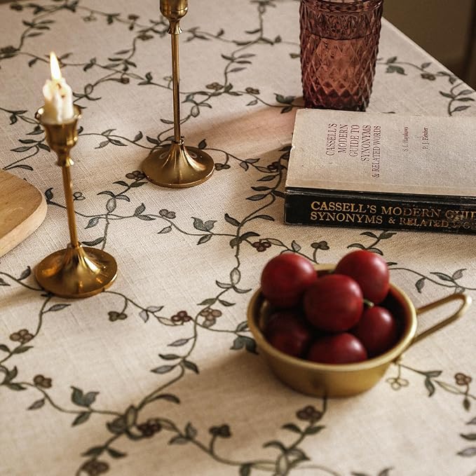 patdrea Designer Linen French Tablecloth for Rectangle Table,Fall Country Breathable Floral Extra Long Tablecloths,Table Cover for Kitchen Dining,Christmas,Thanksgiving,67"x118"-Oliveirad