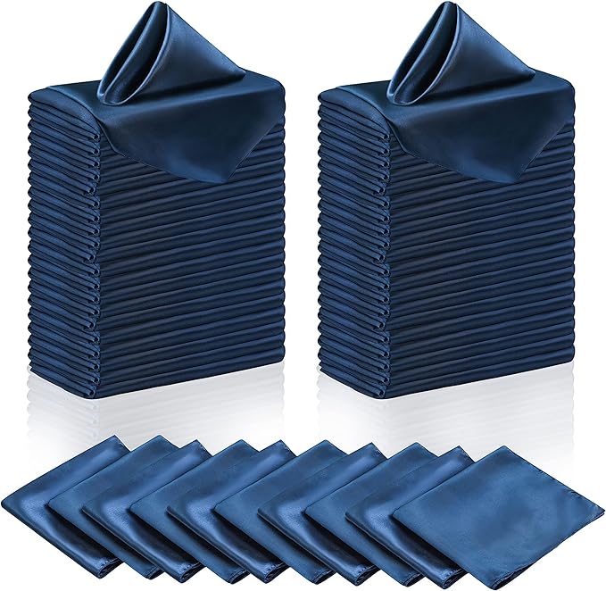 Manyshofu 50 Pieces Navy Blue Satin Napkins - 12x12 Inches Cloth Napkins, Square Satin Fabric Napkin Set - Elegant & Smooth Table Napkins for Wedding Dinner Party Lunch Banquet Decoration