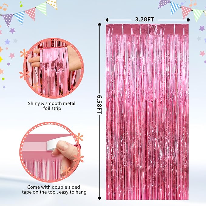 GCB 2 Pack Glitter Foil Curtain Pink Backdrop Streamers Metallic Tinsel Fringe Curtains Photo Booth Props for Birthday Wedding Engagement Bachelorette Christmas Holiday Celebration Party Decorations