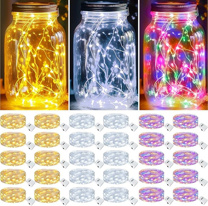 kolpop 30 Pack LED Fairy Lights Battery Operated, 7FT 20 LED Mini Twinkle String Lights Battery Powered Waterproof for Christmas Mason Jars Party (Cool&Warm&Multicolor)