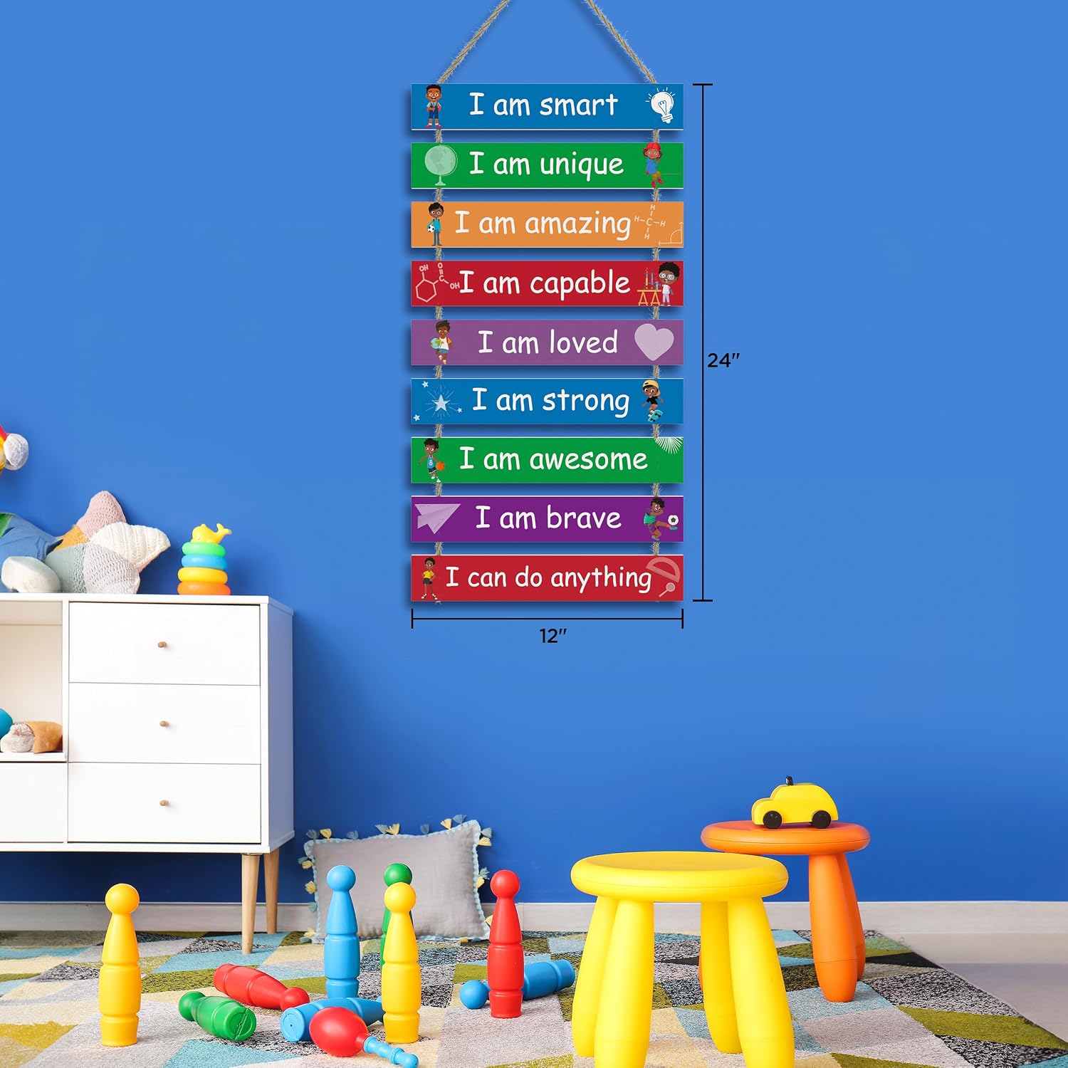 Kids Room Decor, Set of 9 Pieces Boys Room Wall Art, Motivational Wall Decor Wall Hanging Plaque for Kids Bedroom Playroom Bathroom Decorations