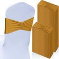Moukeren 100 Pcs Spandex Chair Sashes Bows Bands Slider Sashes for Chair Covers Elastic Bands Ties Ribbon Decorations for Wedding Party Events Ceremony Birthday Banquet(Gold)