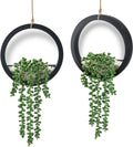 Der Rose 2 Pack Fake Plants Hanging Artificial Succulents Plants in Black Pots for Living Room Bathroom Accessories Boho Farmhouse Wall Decor