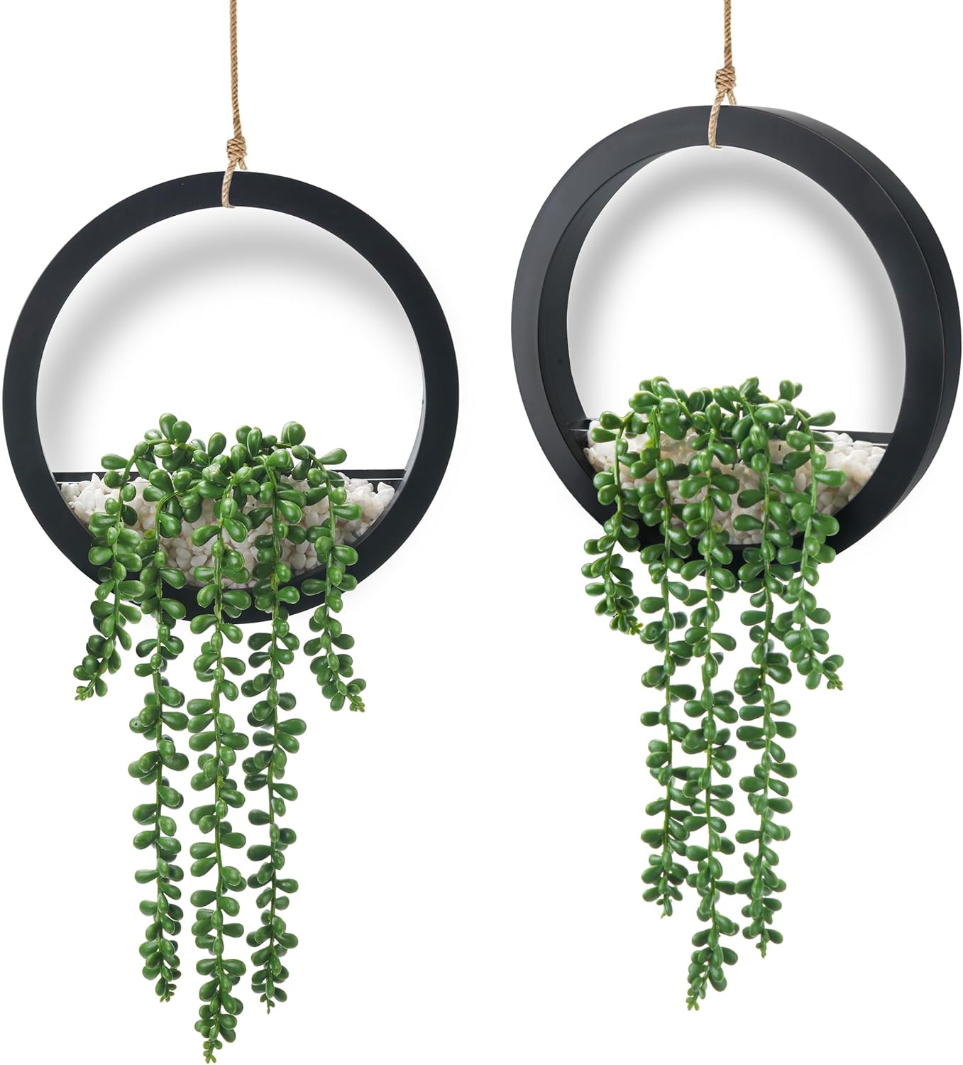 Der Rose 2 Pack Fake Plants Hanging Artificial Succulents Plants in Black Pots for Living Room Bathroom Accessories Boho Farmhouse Wall Decor