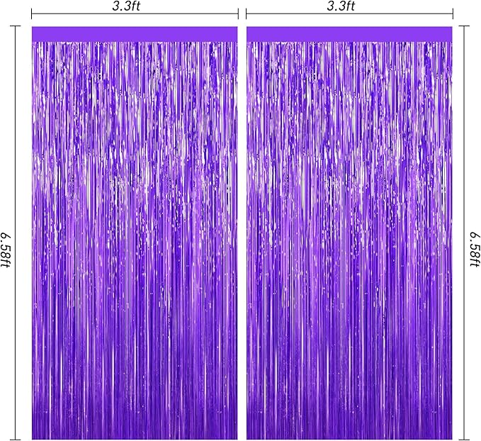 Purple Foil Curtain Backdrop, 2Pack Metallic Tinsel Foil Fringe Curtains Photo Booth Props for Birthday Wedding Engagement Bachelorette Baby Shower Christmas Holiday Celebration Party Decorations