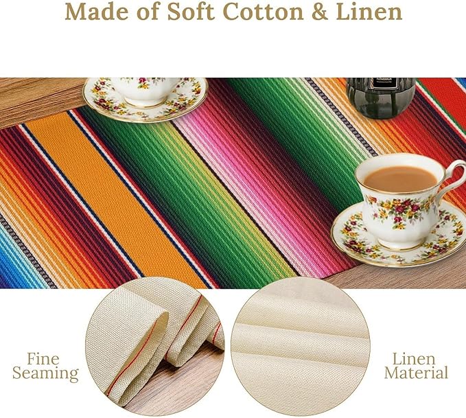 Mexican Table Runner,Colorful Stripe Art Table Runner for Kitchen Dining Table Home Party Decoration 13x36 Inch