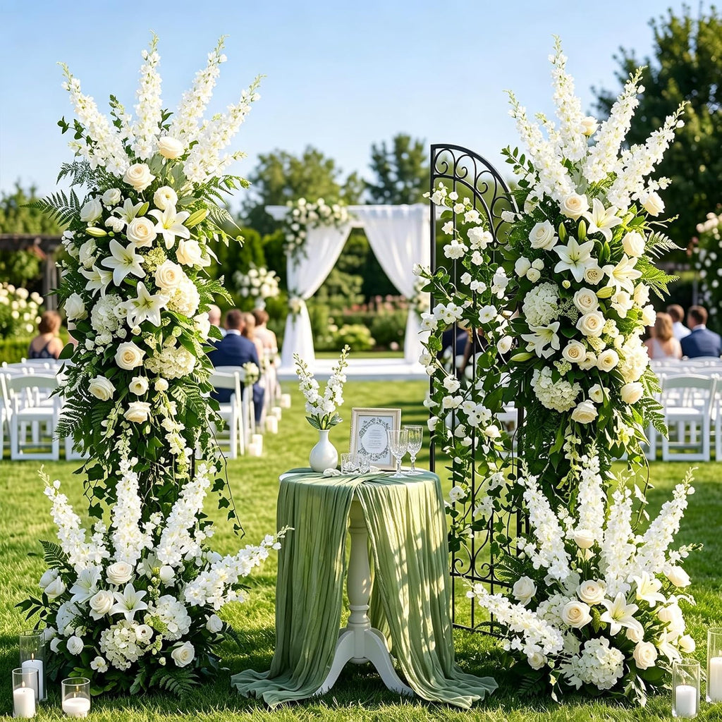 white delphinium artificial flowers 33.5" long stem wedding showing dimensions
