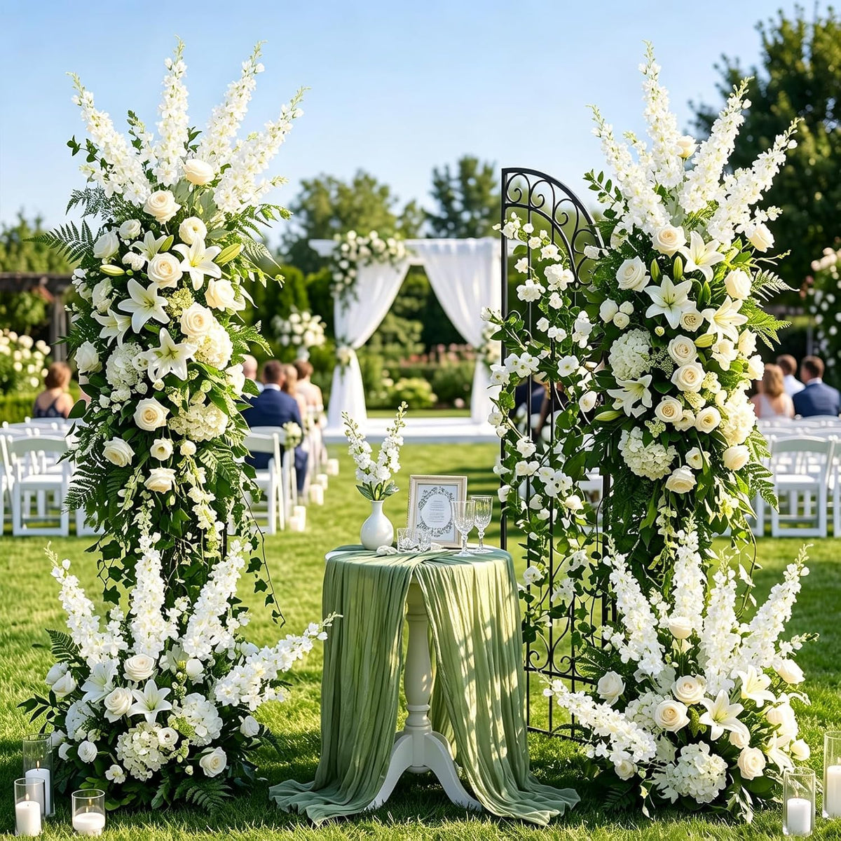 white delphinium artificial flowers 33.5" long stem wedding showing dimensions