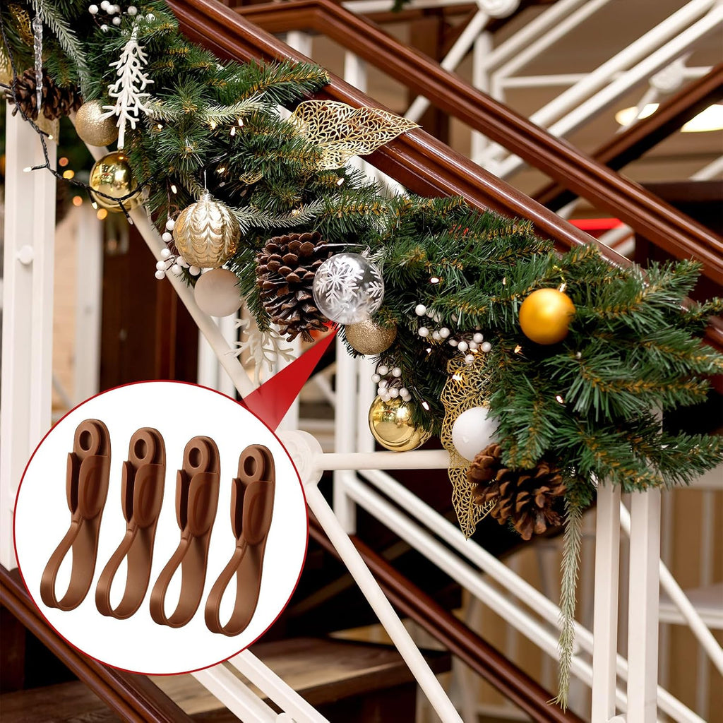 Relaxweex 6 Pcs Garland Hanger for Mantle No Drill Garland Hangers Hooks Wreath Ties Fireplace Stocking Holder Stretchable Silicone Adhesive Straps for Door Frame Stairways (Brown)